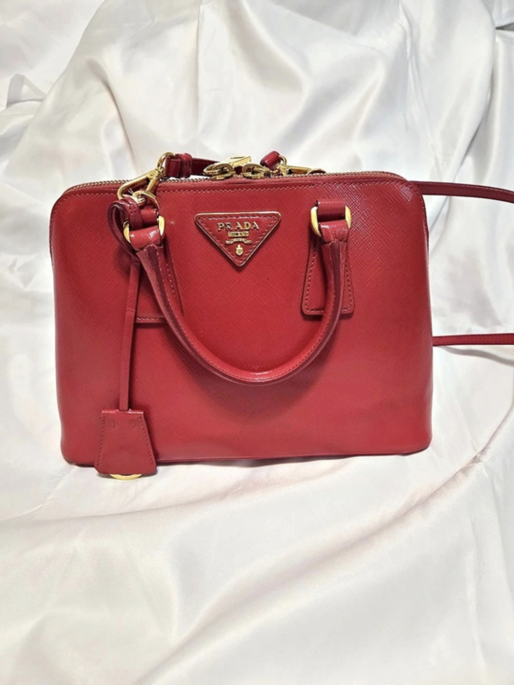 Prada Saffiano Promenade Mini Satchel Red Leather